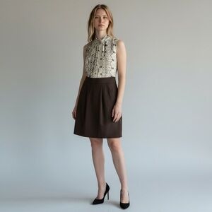 Chic Women's Brown and Cream Pencil Skirt